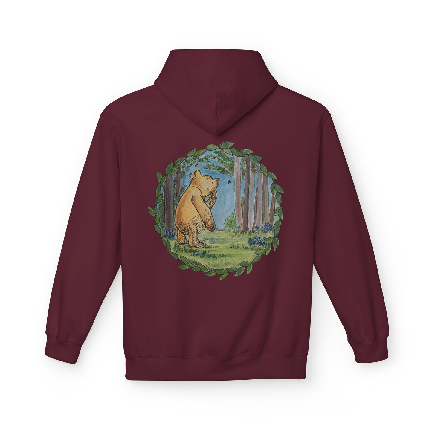 Winnie the Pooh Hoodie | Classic Storybook Illustration, Forest Backprint