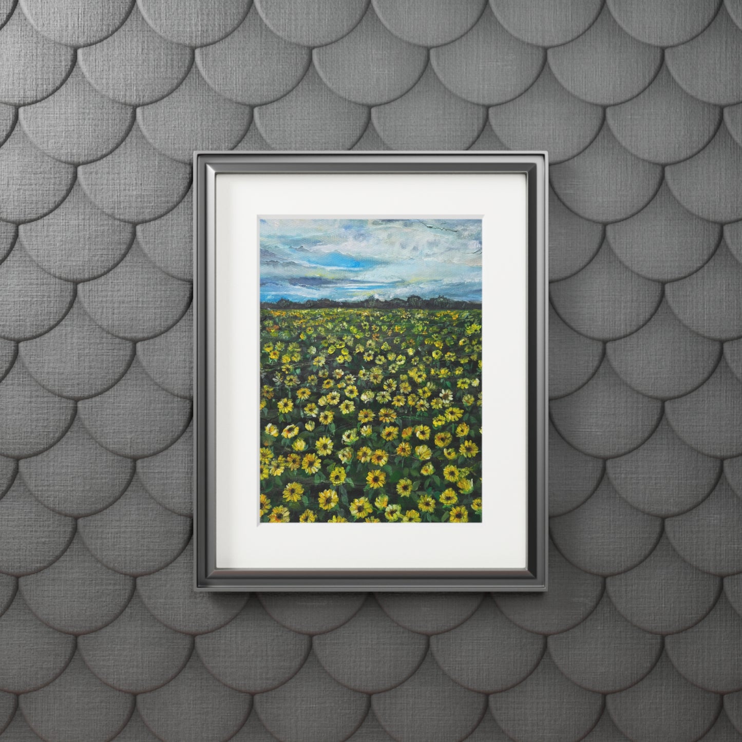 Sunflower Field Painting Fine Art Print | Passepartout Paper Frame