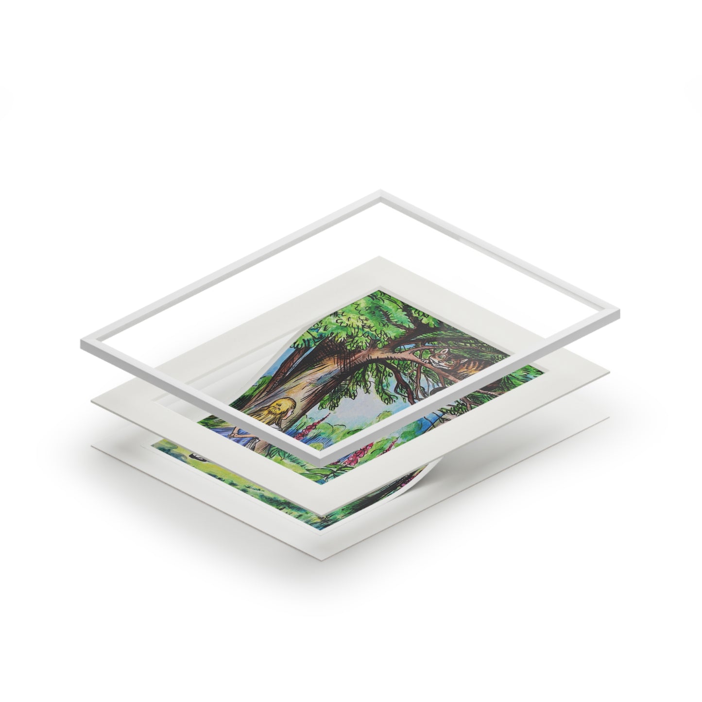 Alice and Cheshire Cat Fine Art Print Passepartout Frame