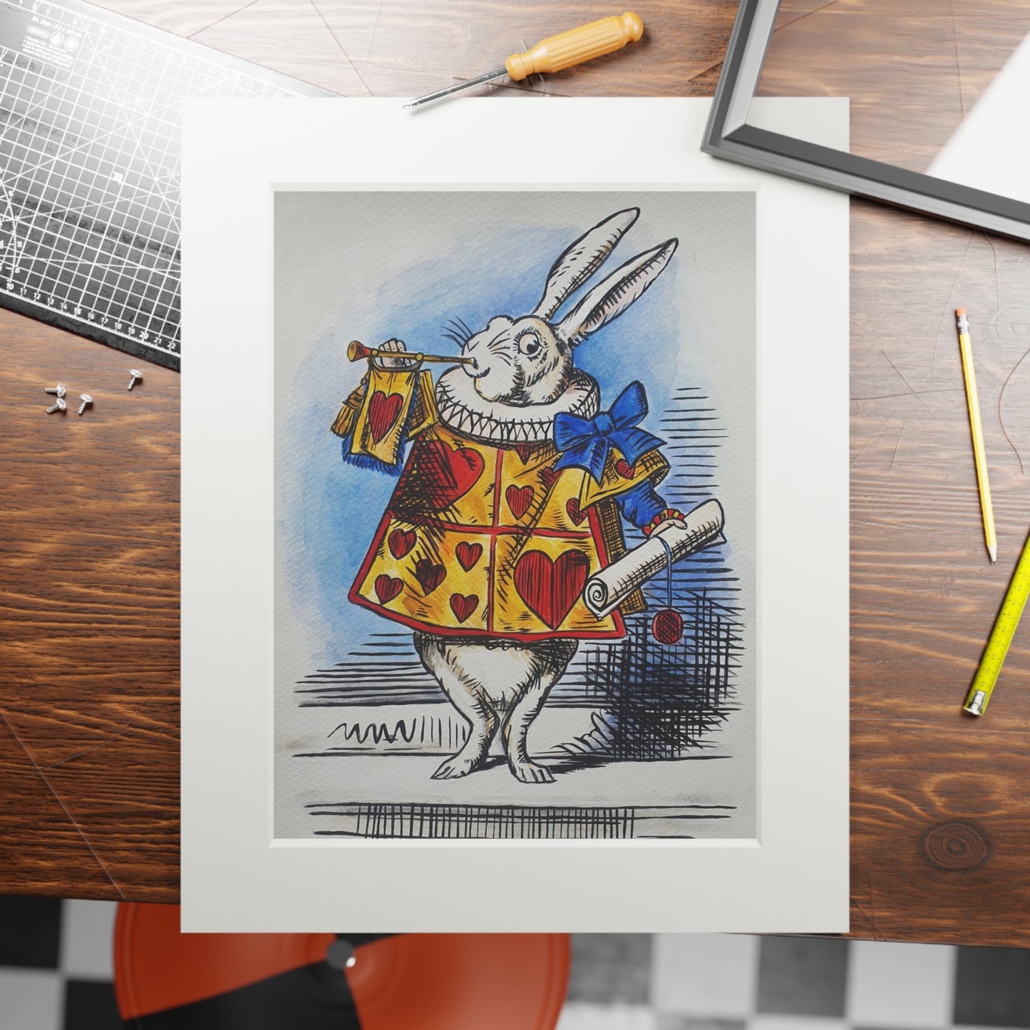 The White Rabbit - Alice in Wonderland Fine Art Prints (Passepartout Paper Frame)