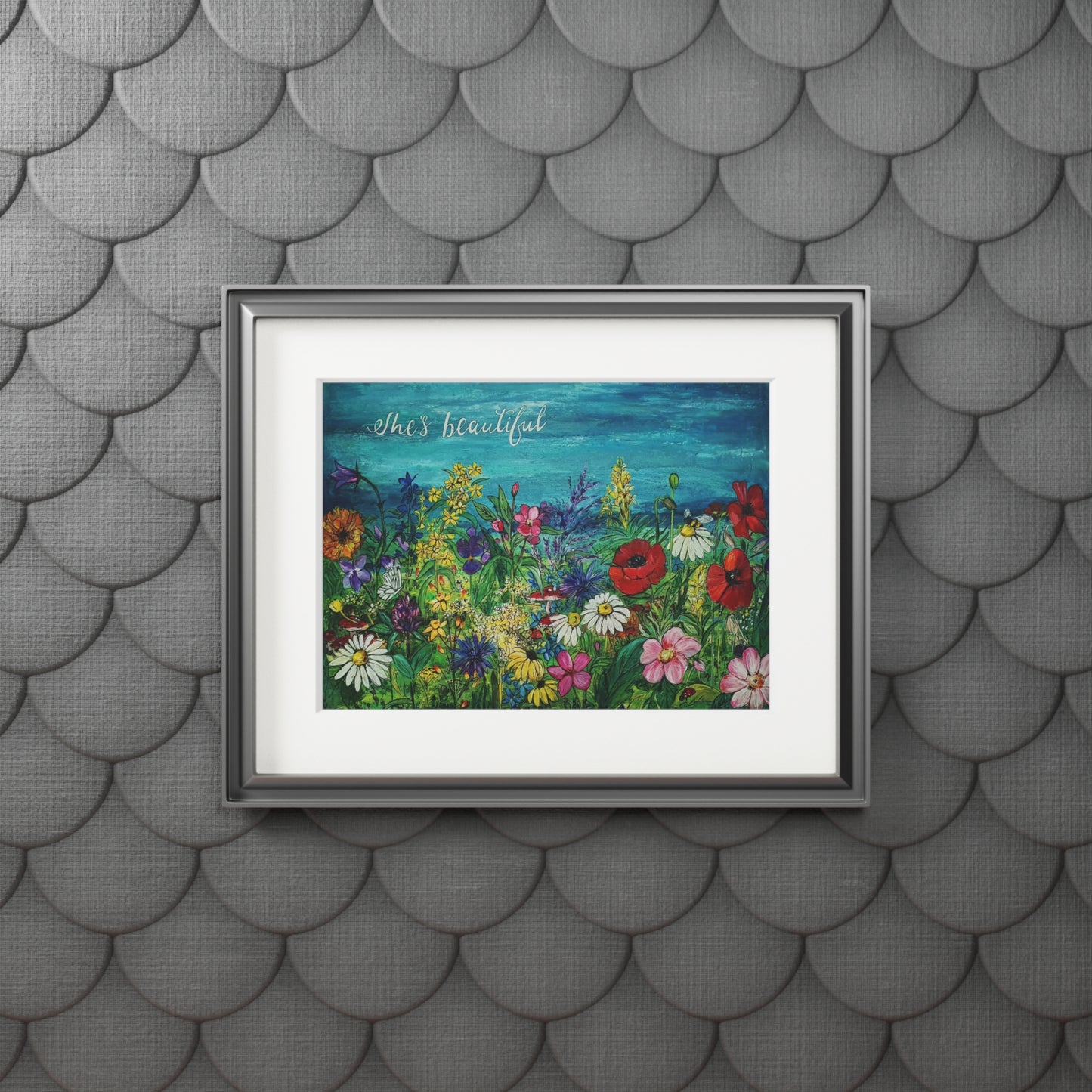 Wildflower Meadow Painting 'She's Beautiful' Fine Art Print | Passepartout Mat