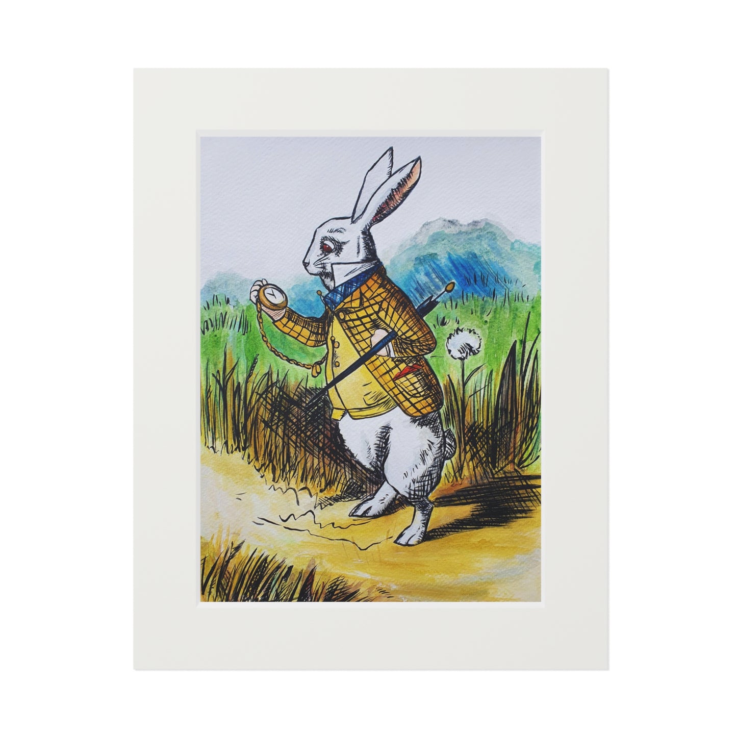 White Rabbit | Alice in Wonderland Illustration Fine Art Print | Passepartout Paper Frame