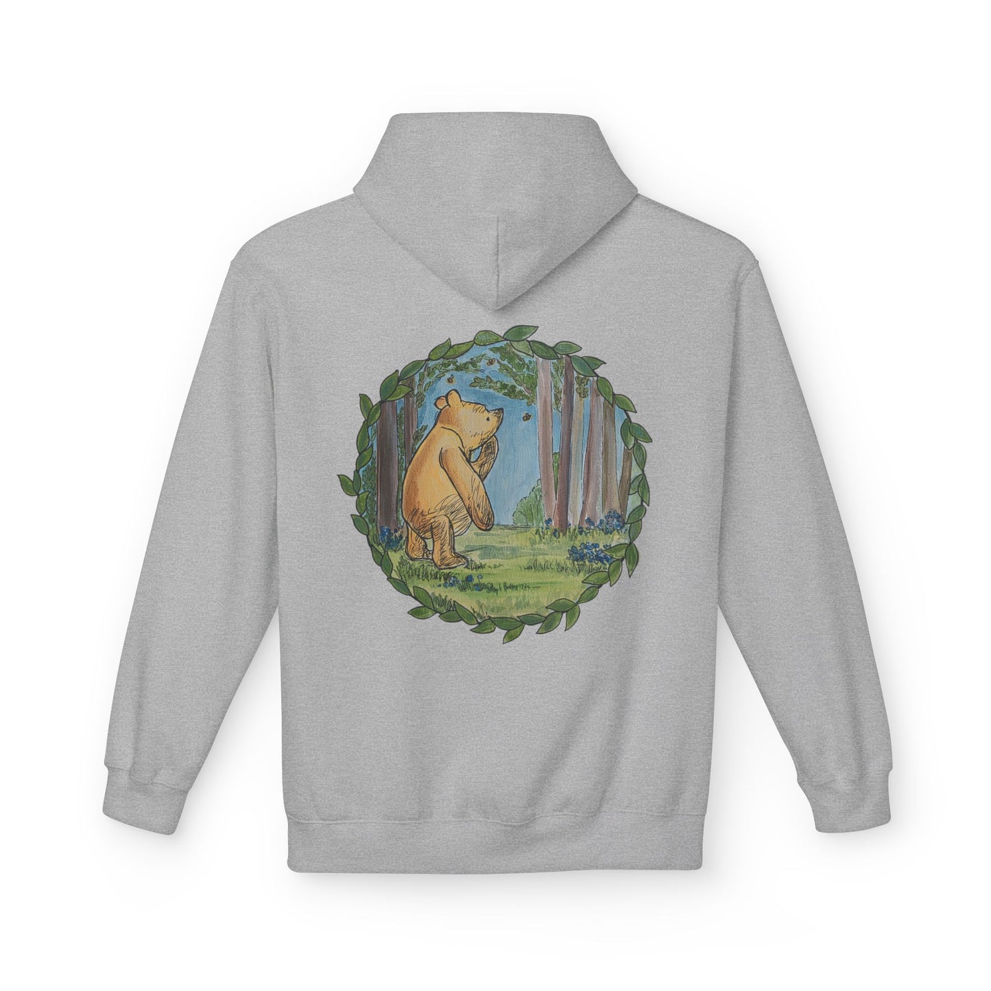 Winnie the Pooh Hoodie | Classic Storybook Illustration, Forest Backprint