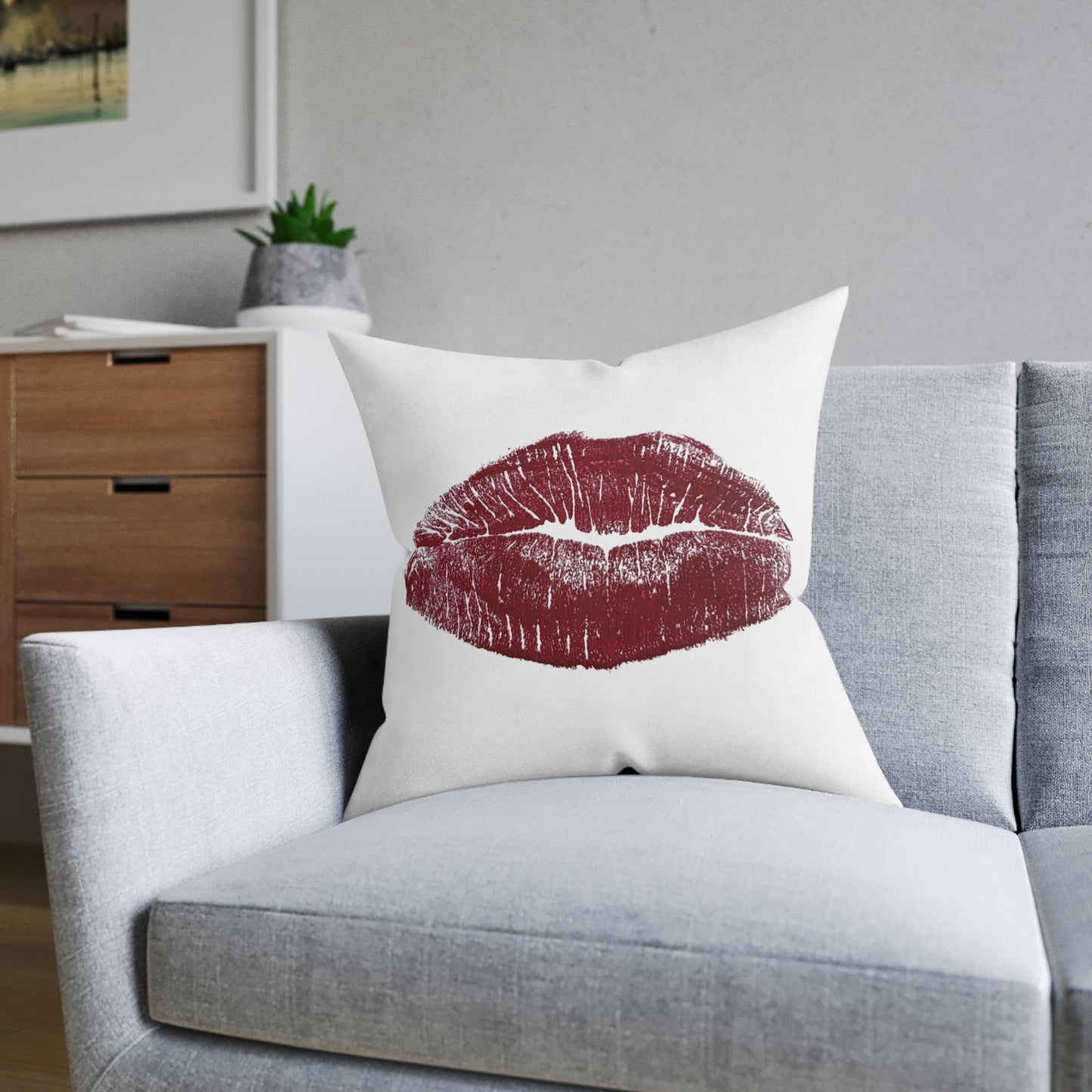 Kiss Print Square Pillow | Lipstick Lip Kiss Mark Pillow