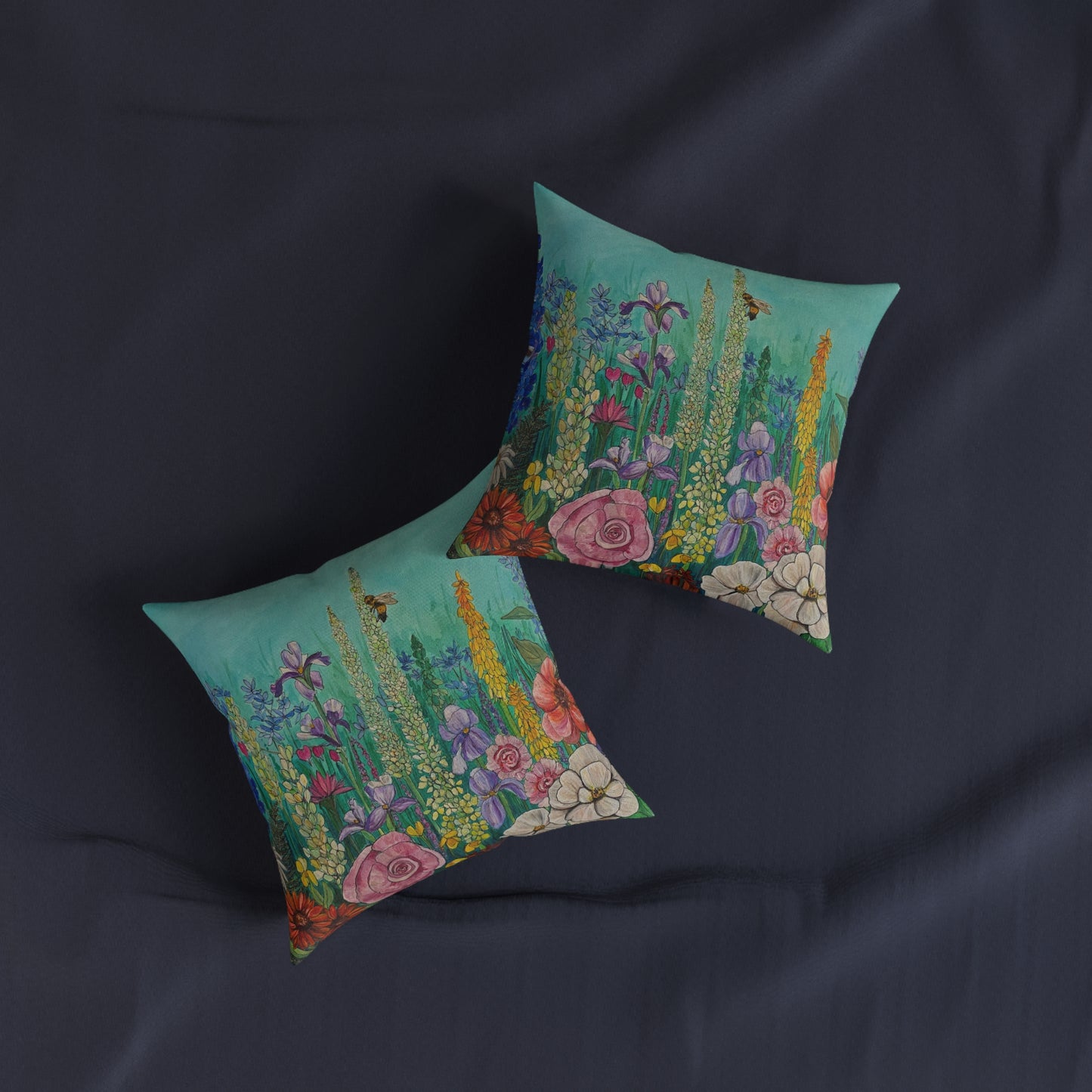 Wildflower Garden Square Pillow | Floral Meadow Decorative Cushion