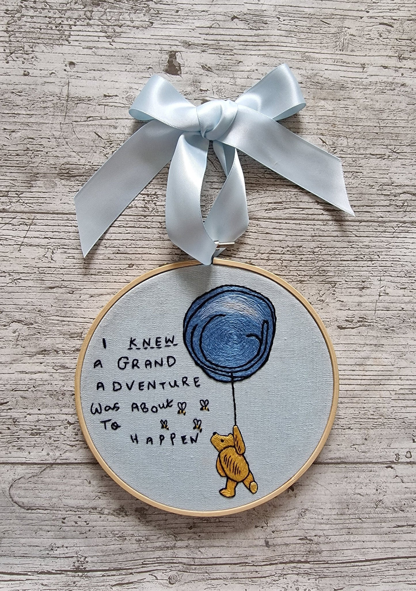 Winnie the Pooh with Baloon, Embroidered Art