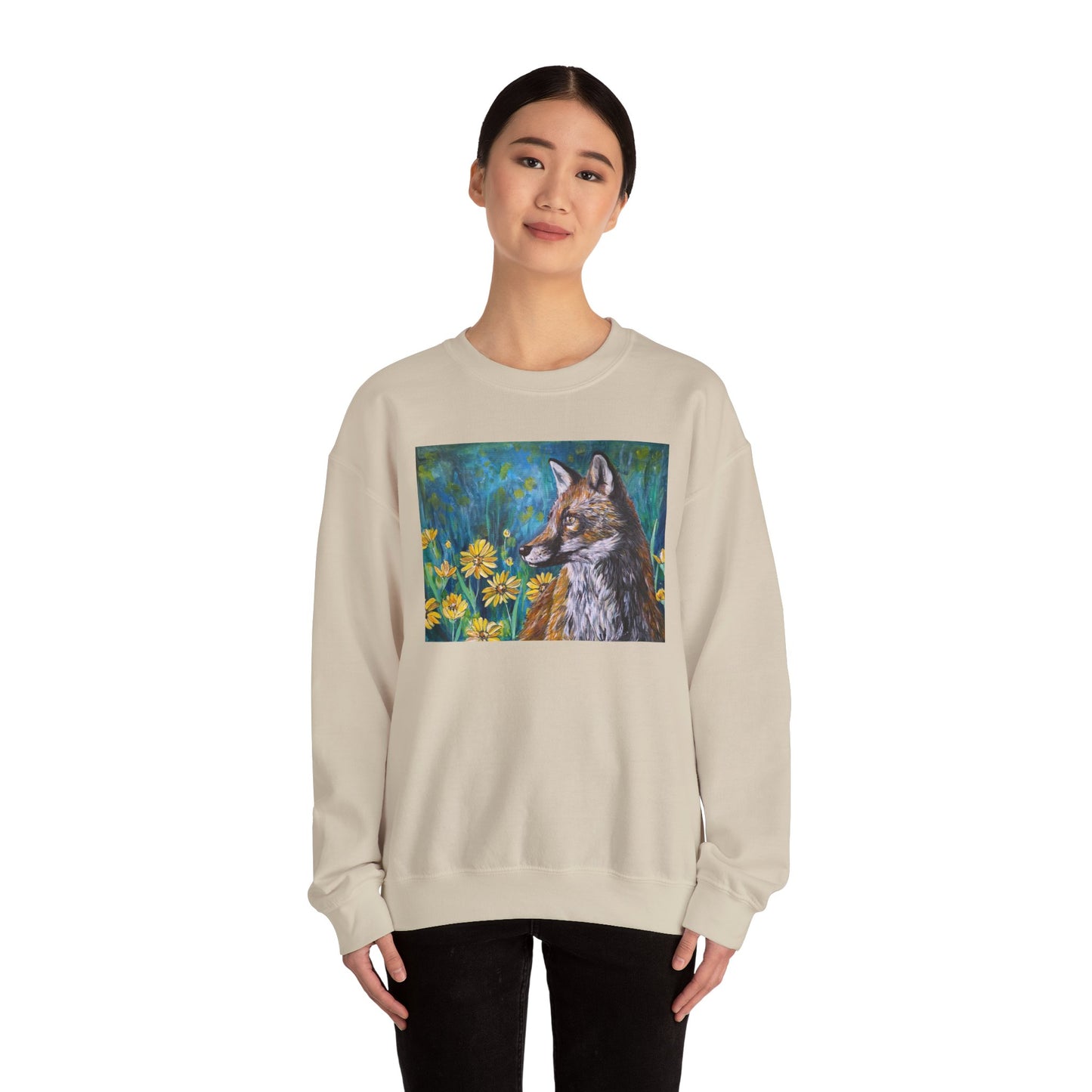 Floral Fox Painterly Crewneck Sweatshirt | Floral Field Illustration