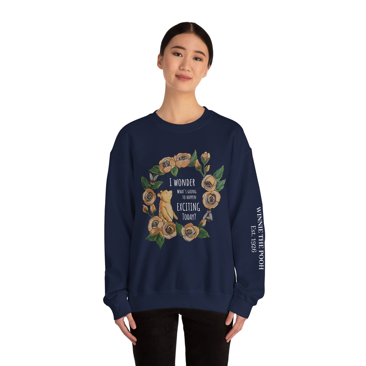 Winnie the Pooh Floral Wreath I Wonder What Exciting Things Today Sweatshirt