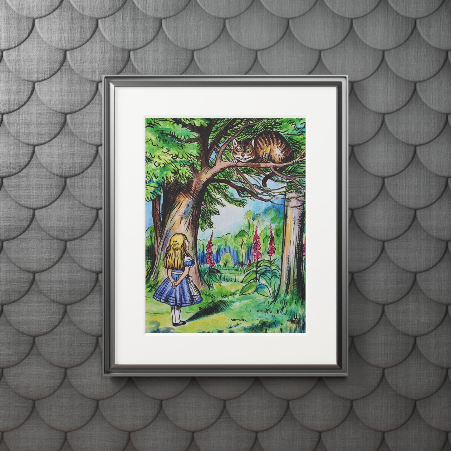 Alice and Cheshire Cat Fine Art Print Passepartout Frame