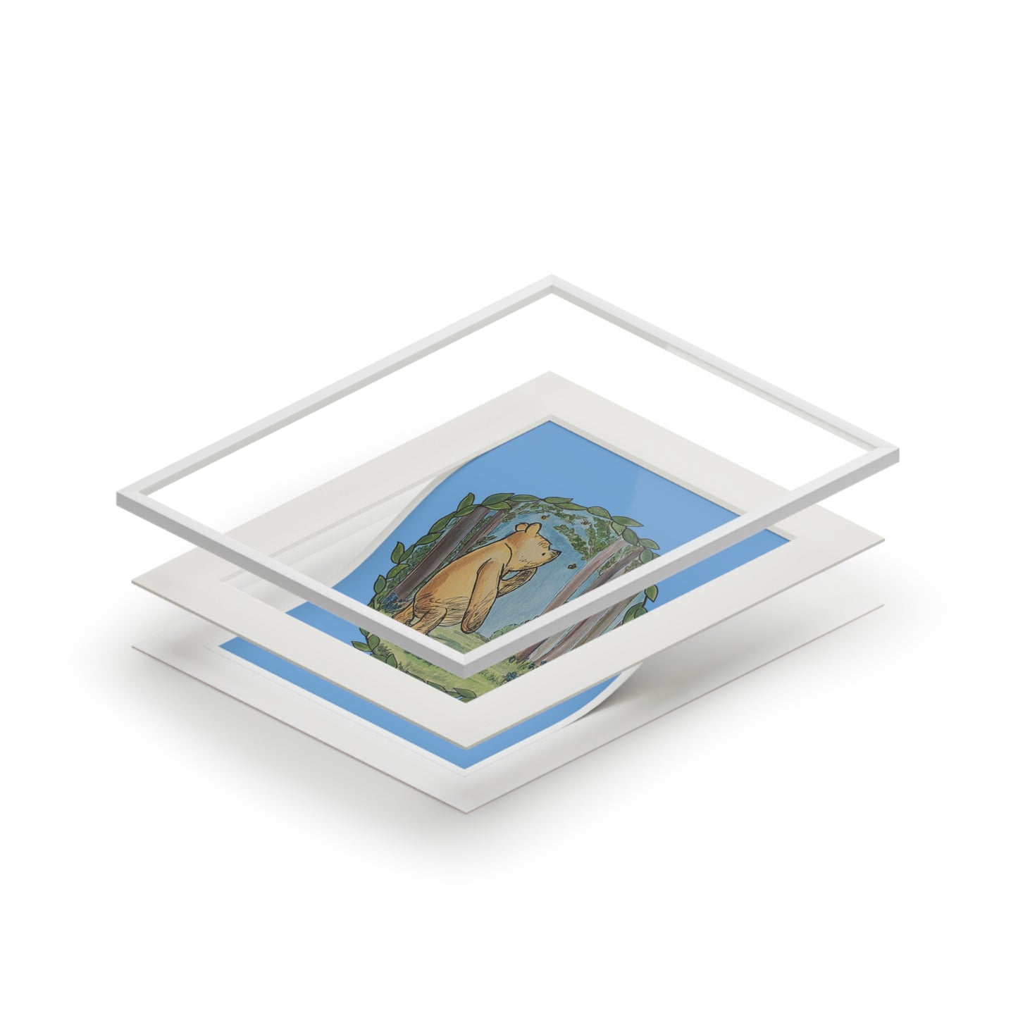 Winnie the Pooh Forest Illustration Fine Art Print | Passepartout Frame