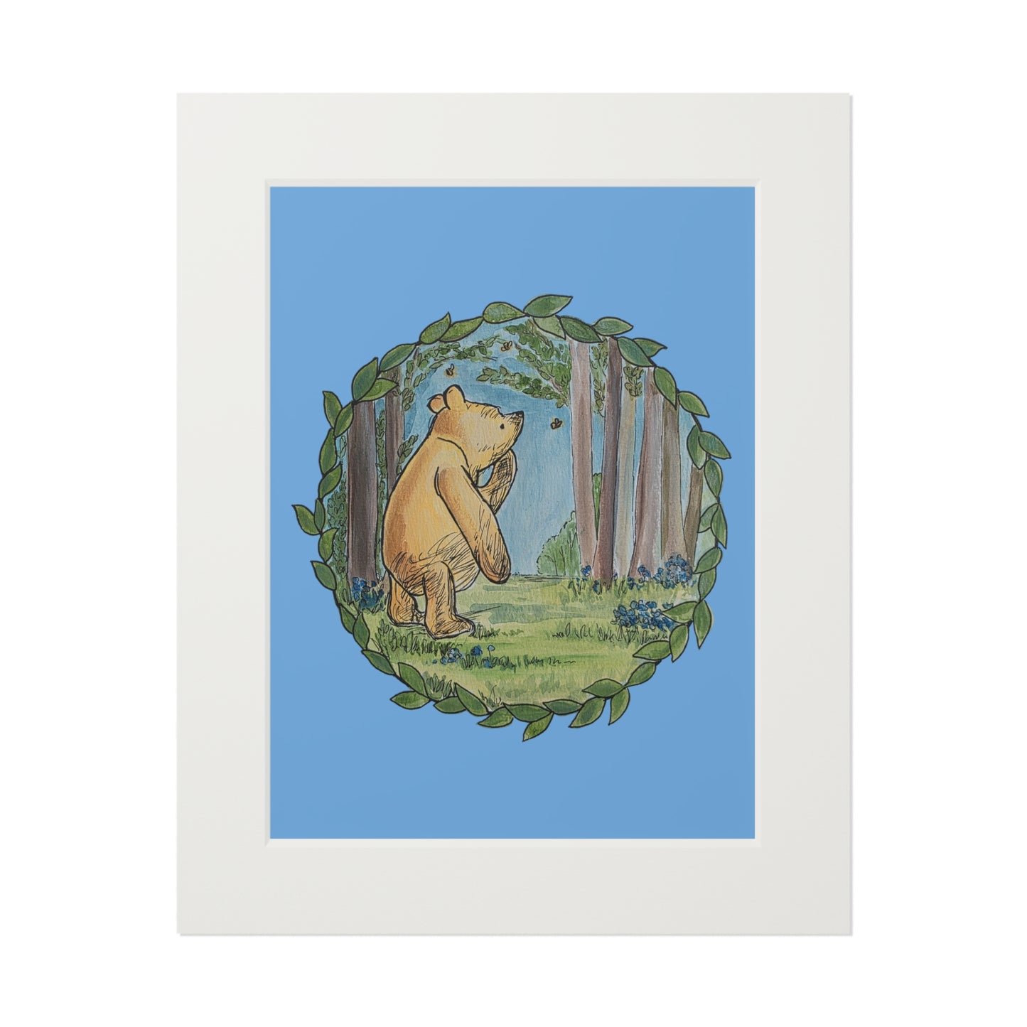 Winnie the Pooh Forest Illustration Fine Art Print | Passepartout Frame
