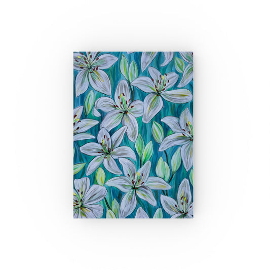 White Lily Floral Hardback Journal | Blue Botanical Notebook