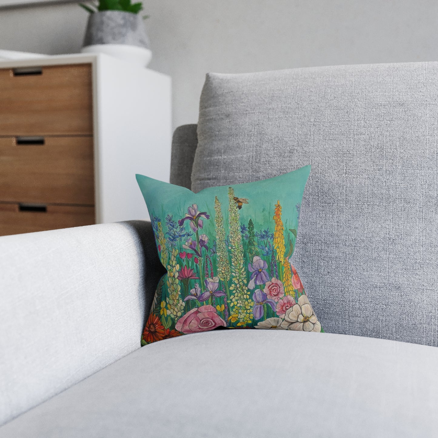 Wildflower Garden Square Pillow | Floral Meadow Decorative Cushion