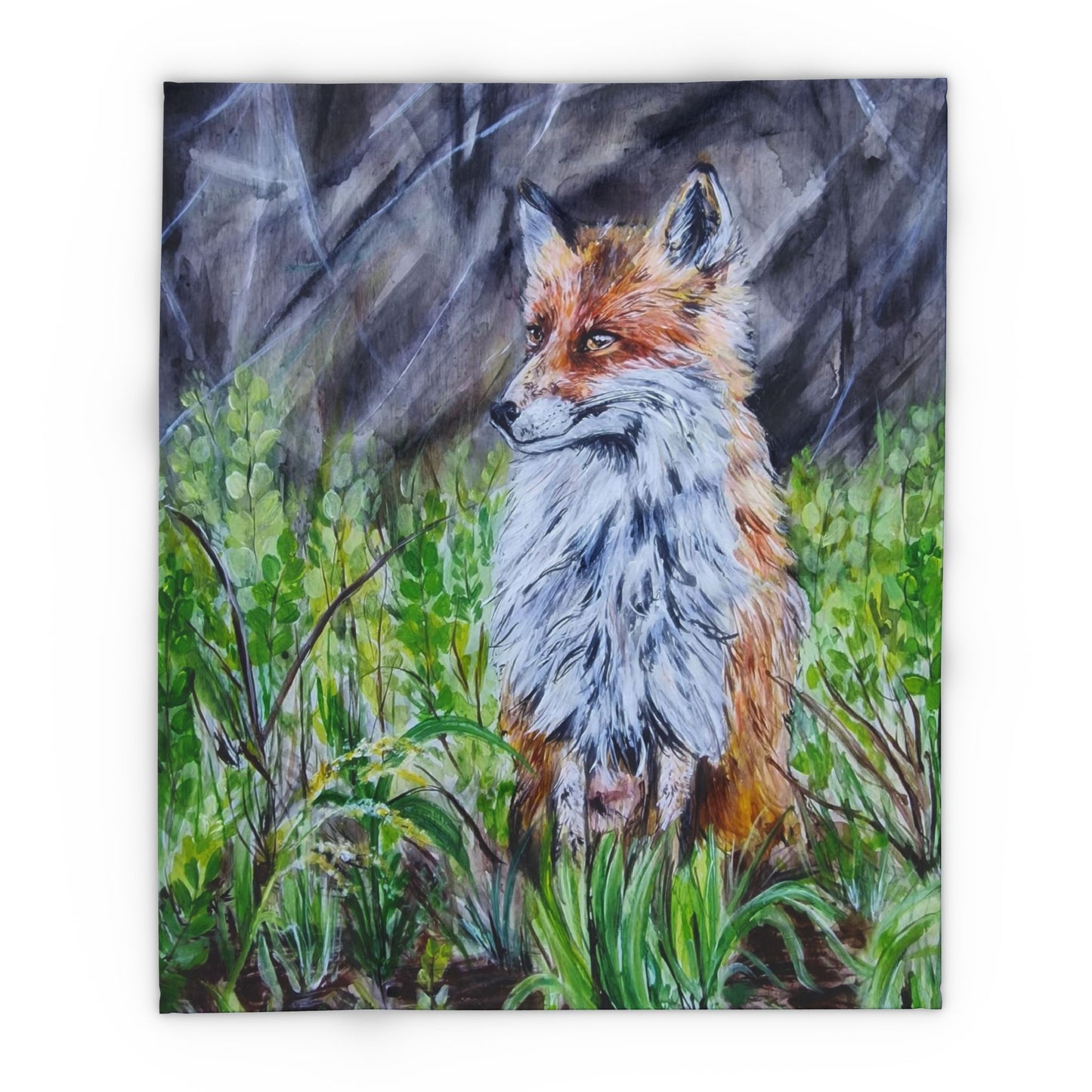 Red Fox Illustration Arctic Fleece Blanket | Forest Wildlife Throw