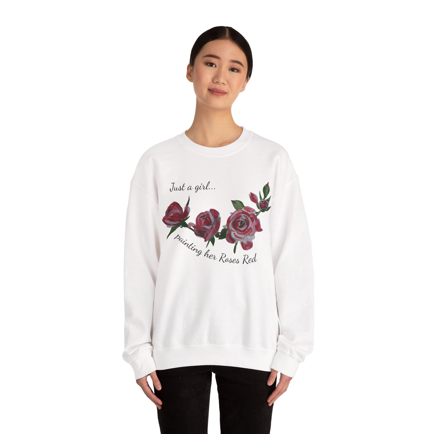 Just a Girl Painting Her Roses Red sweatshirt | Floral Rose Crewneck - Alice in Wonderland