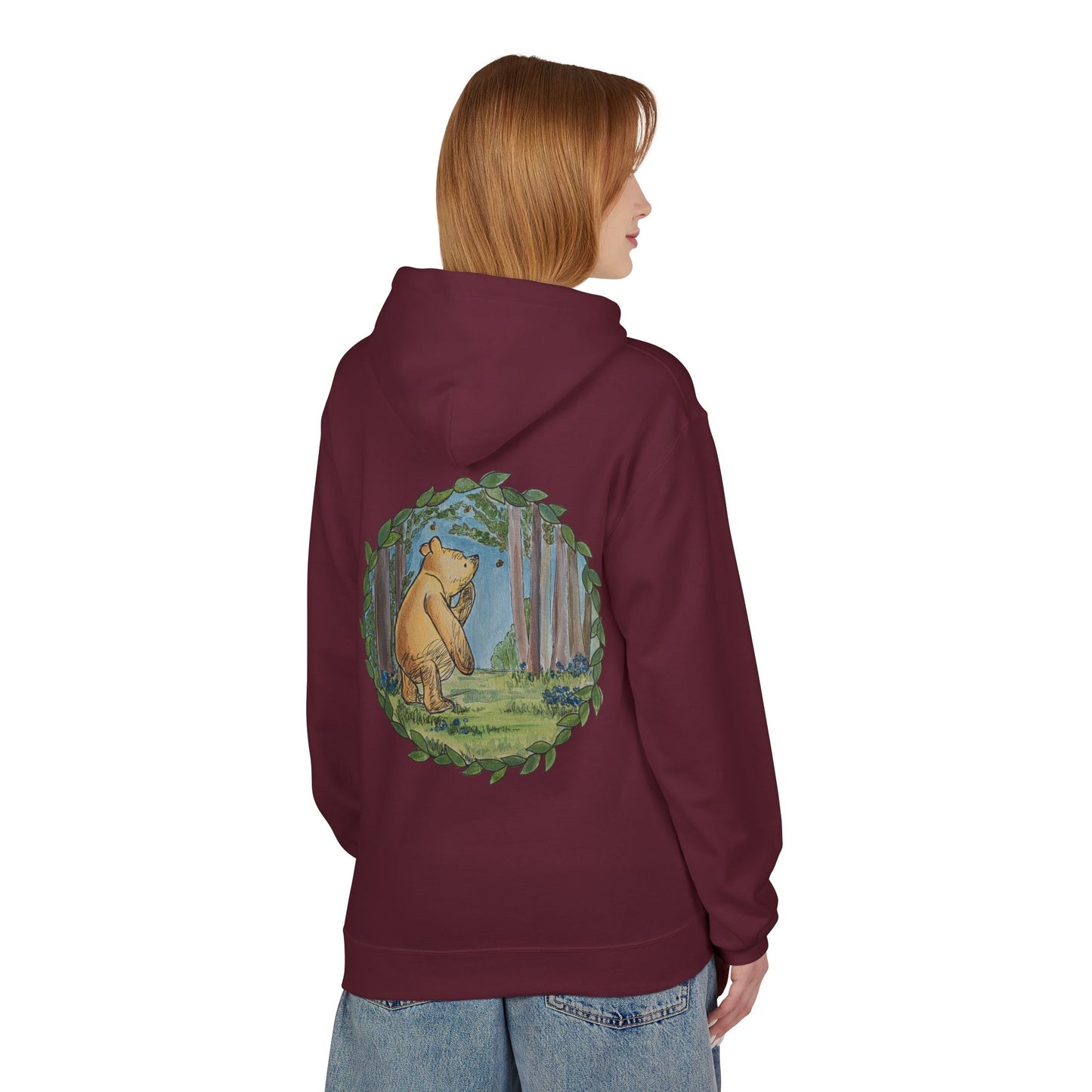 Winnie the Pooh Hoodie | Classic Storybook Illustration, Forest Backprint