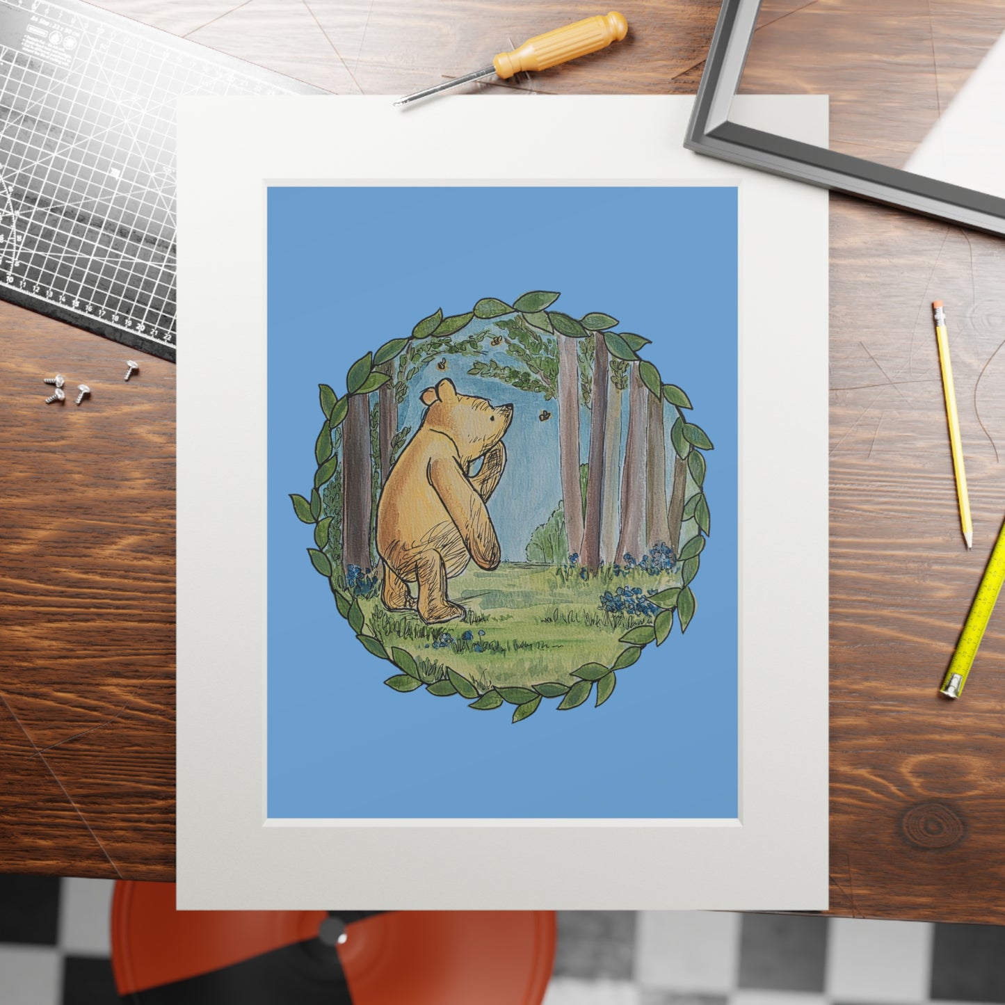 Winnie the Pooh Forest Illustration Fine Art Print | Passepartout Frame