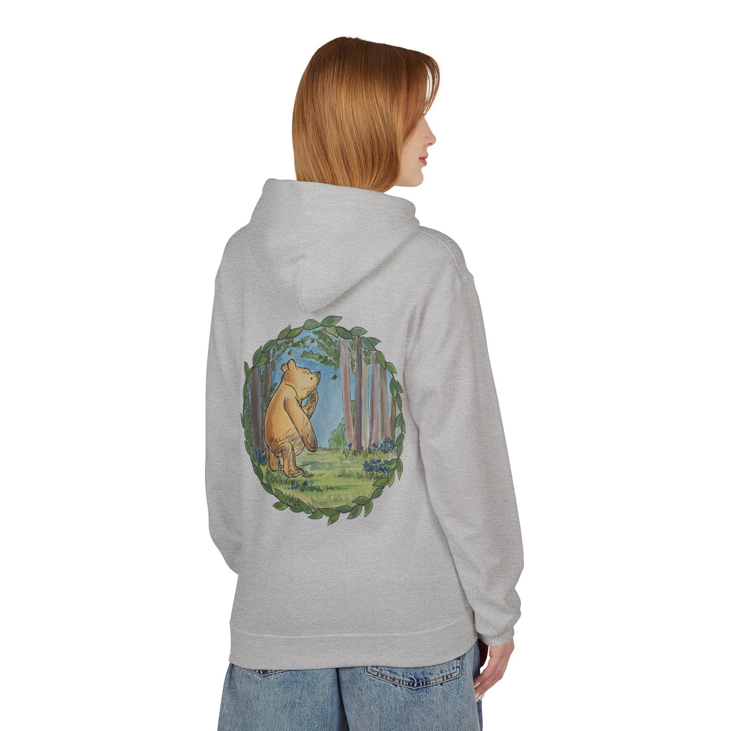Winnie the Pooh Hoodie | Classic Storybook Illustration, Forest Backprint