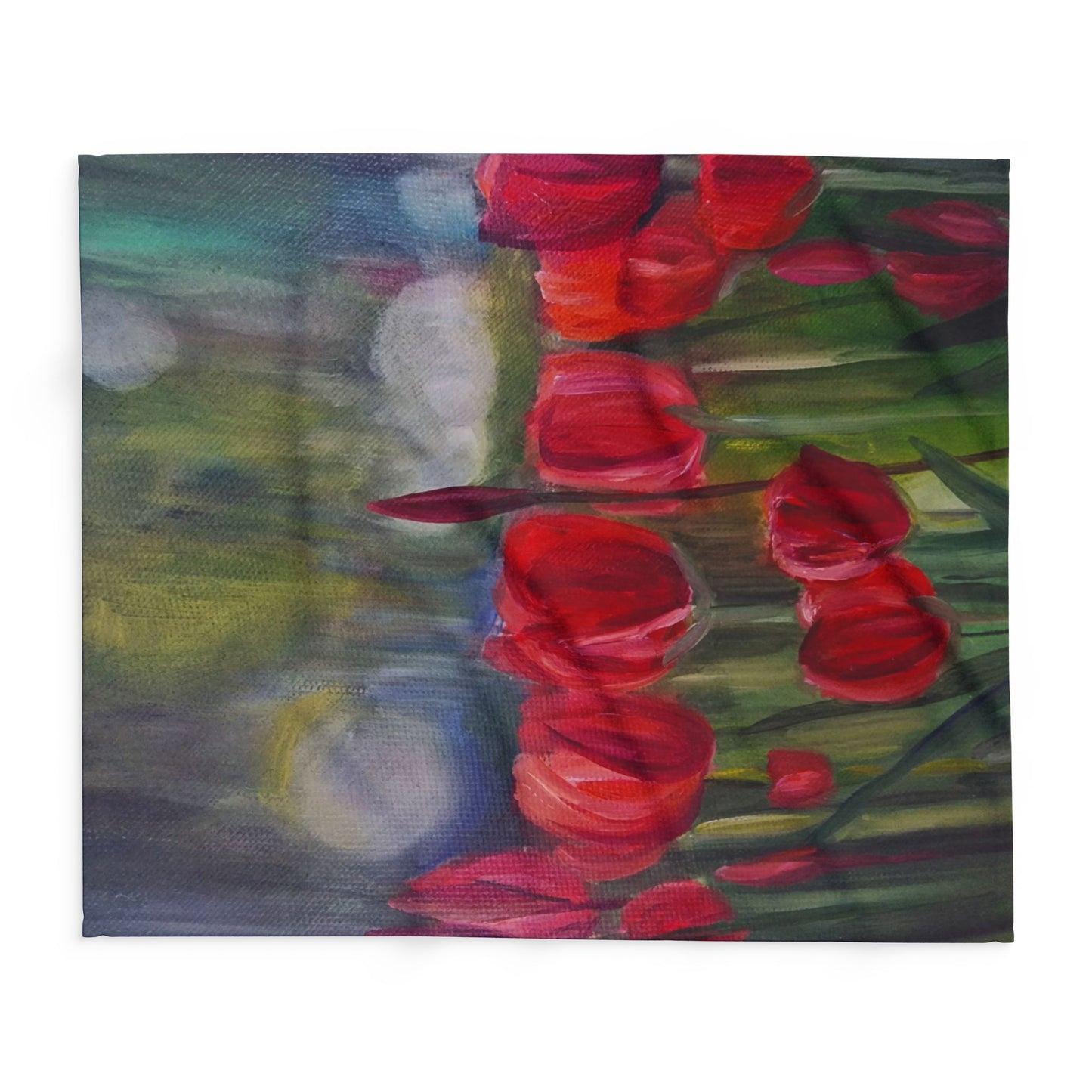 Red Tulip Field Arctic Fleece Blanket | Painterly Floral Throw