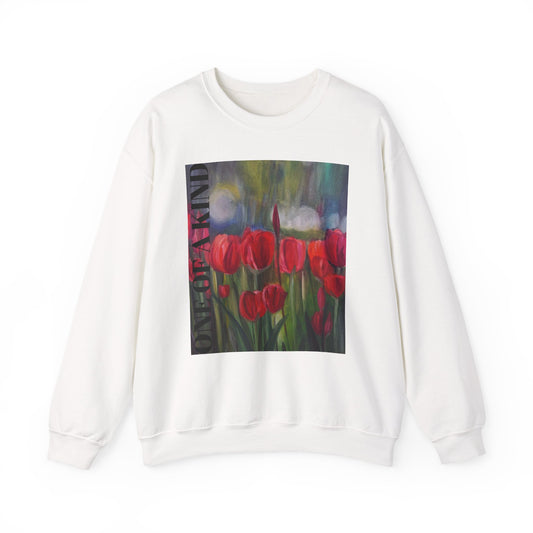 Red Tulips Floral Art Sweatshirt | Watercolour Tulip Print | One of a kind