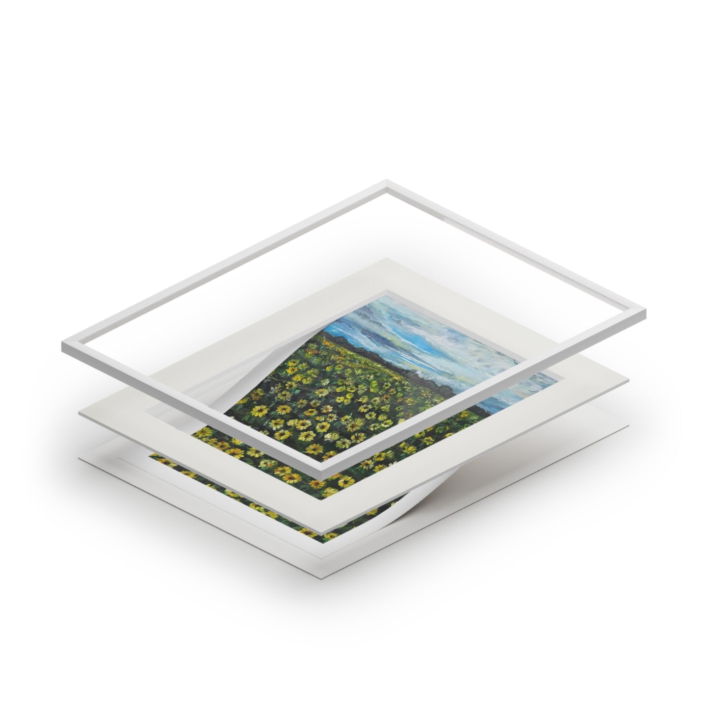 Sunflower Field Painting Fine Art Print | Passepartout Paper Frame