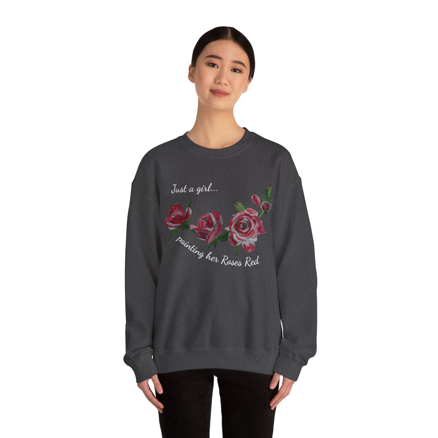 Just a Girl Painting Her Roses Red sweatshirt | Floral Rose Crewneck - Alice in Wonderland