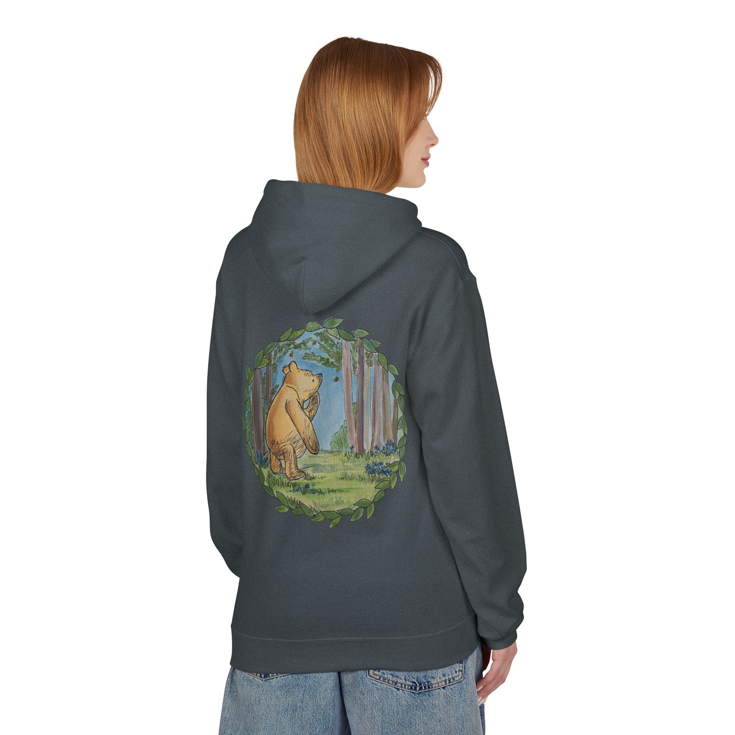 Winnie the Pooh Hoodie | Classic Storybook Illustration, Forest Backprint