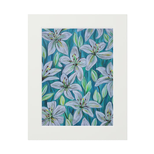 White Lily Floral Artwork Fine Art Print | Passepartout Paper Frame