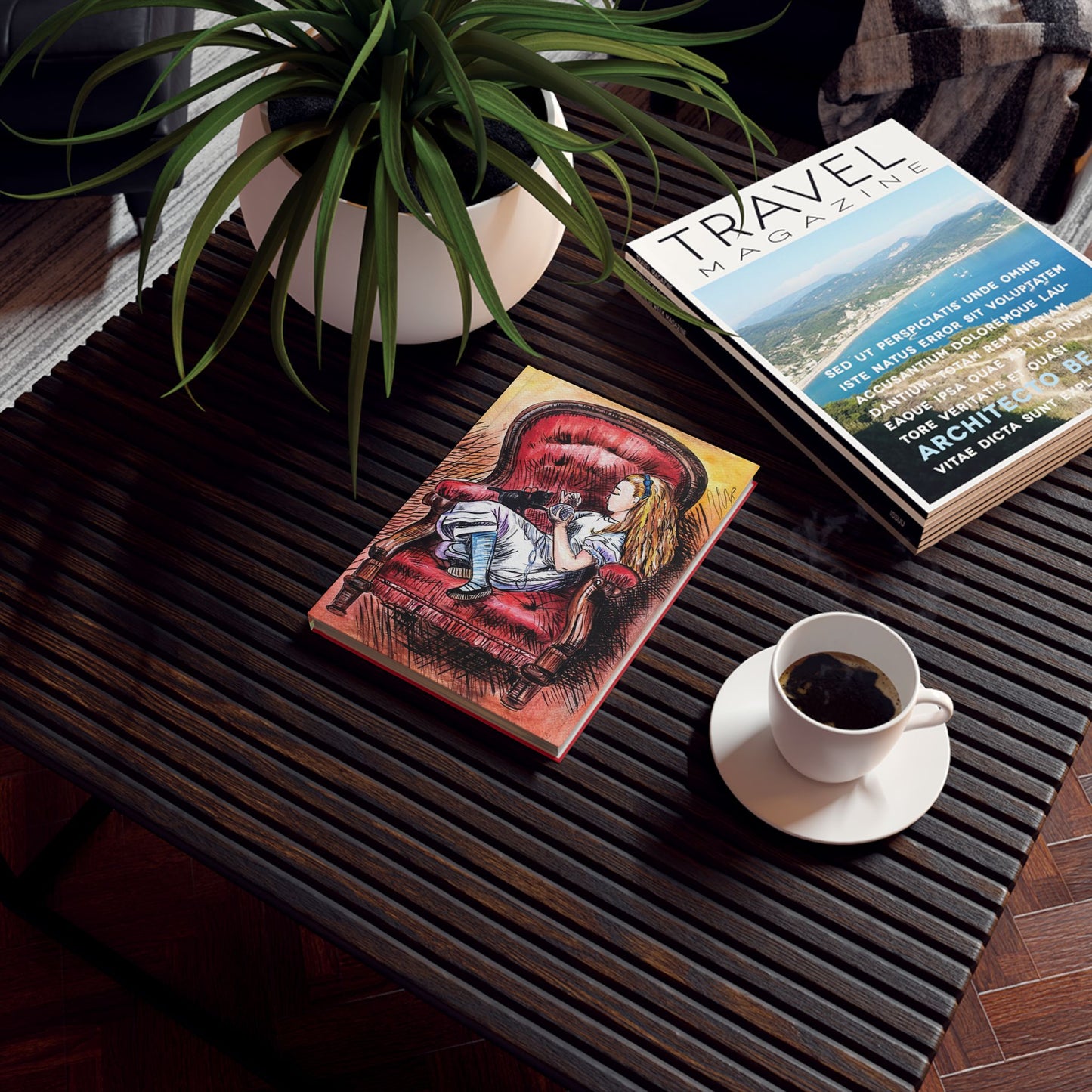 Alice in Wonderland illustration Hardback Journal | literary sketch, red cover