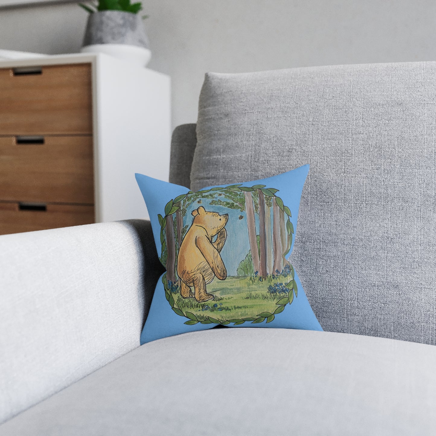 Winnie the Pooh Forest Square Pillow | Woodland Children's Decorative Pillow