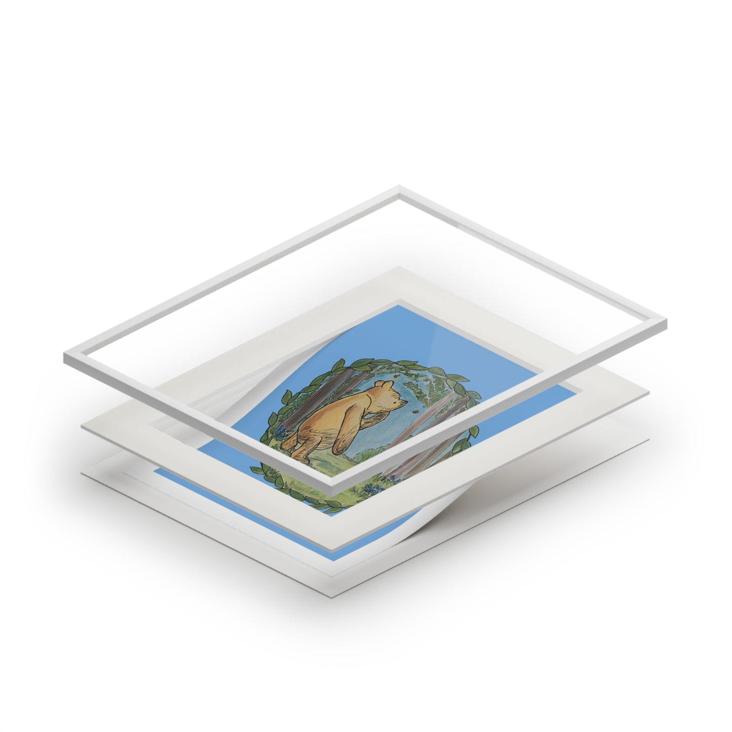 Winnie the Pooh Forest Illustration Fine Art Print | Passepartout Frame