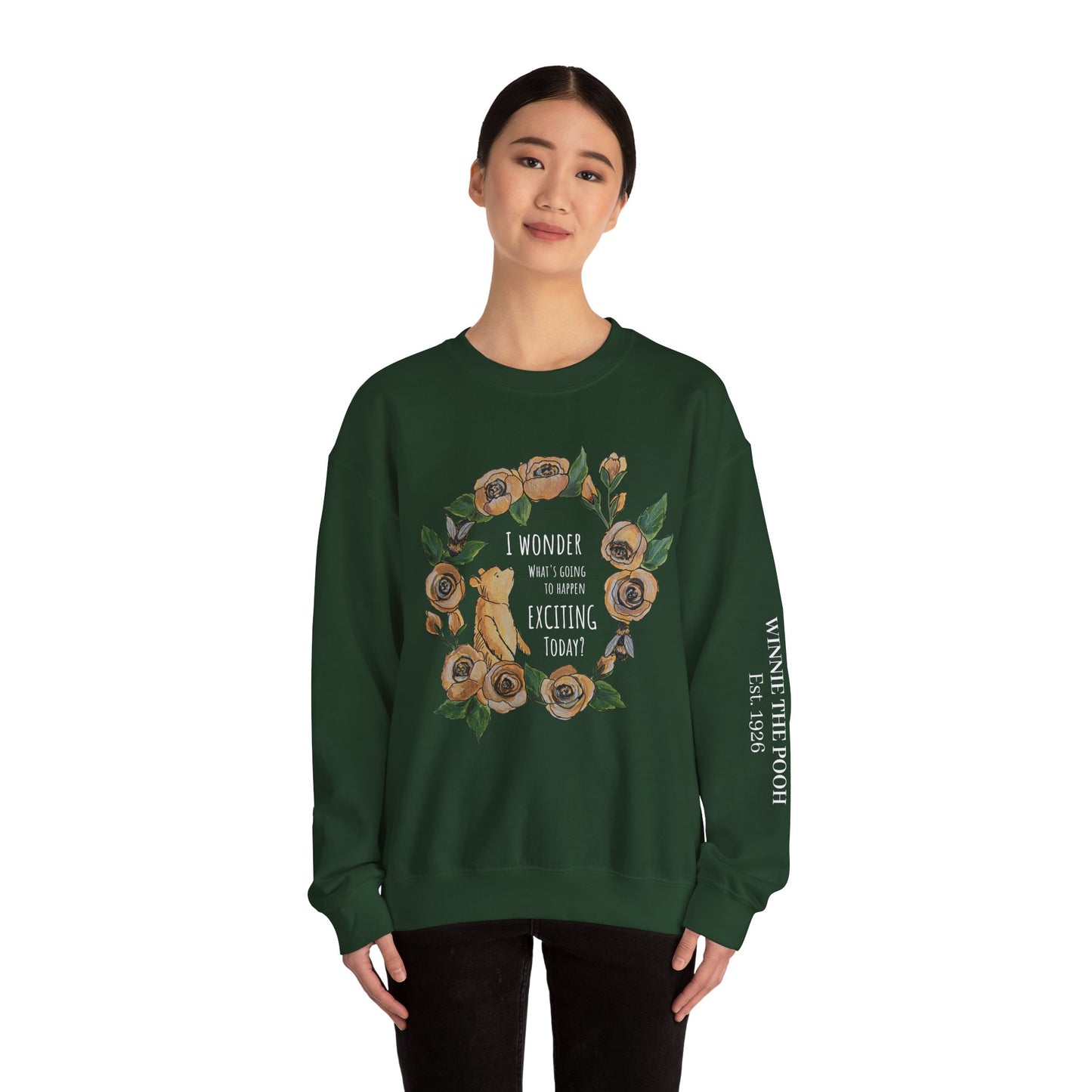 Winnie the Pooh Floral Wreath I Wonder What Exciting Things Today Sweatshirt