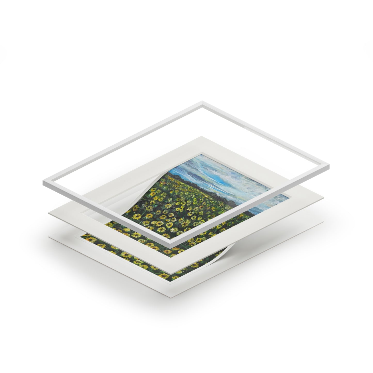 Sunflower Field Painting Fine Art Print | Passepartout Paper Frame