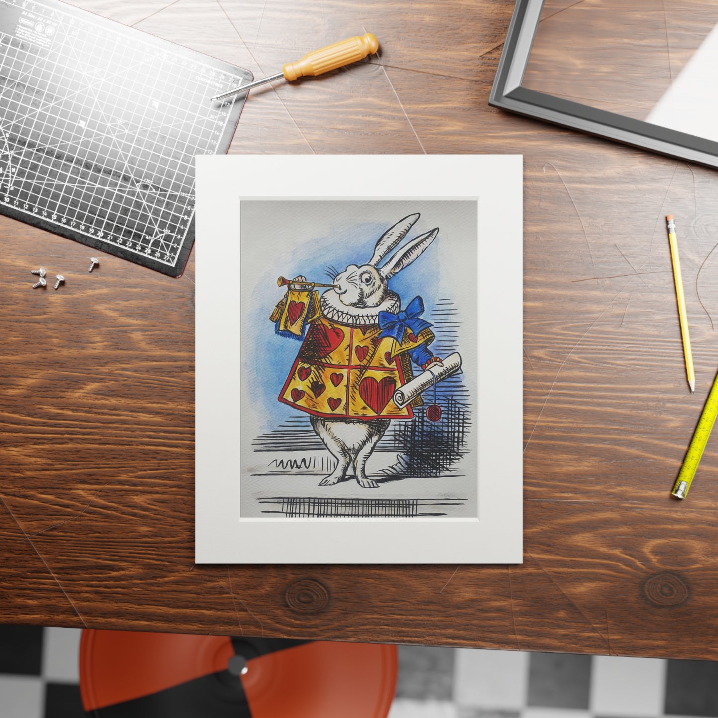 The White Rabbit - Alice in Wonderland Fine Art Prints (Passepartout Paper Frame)