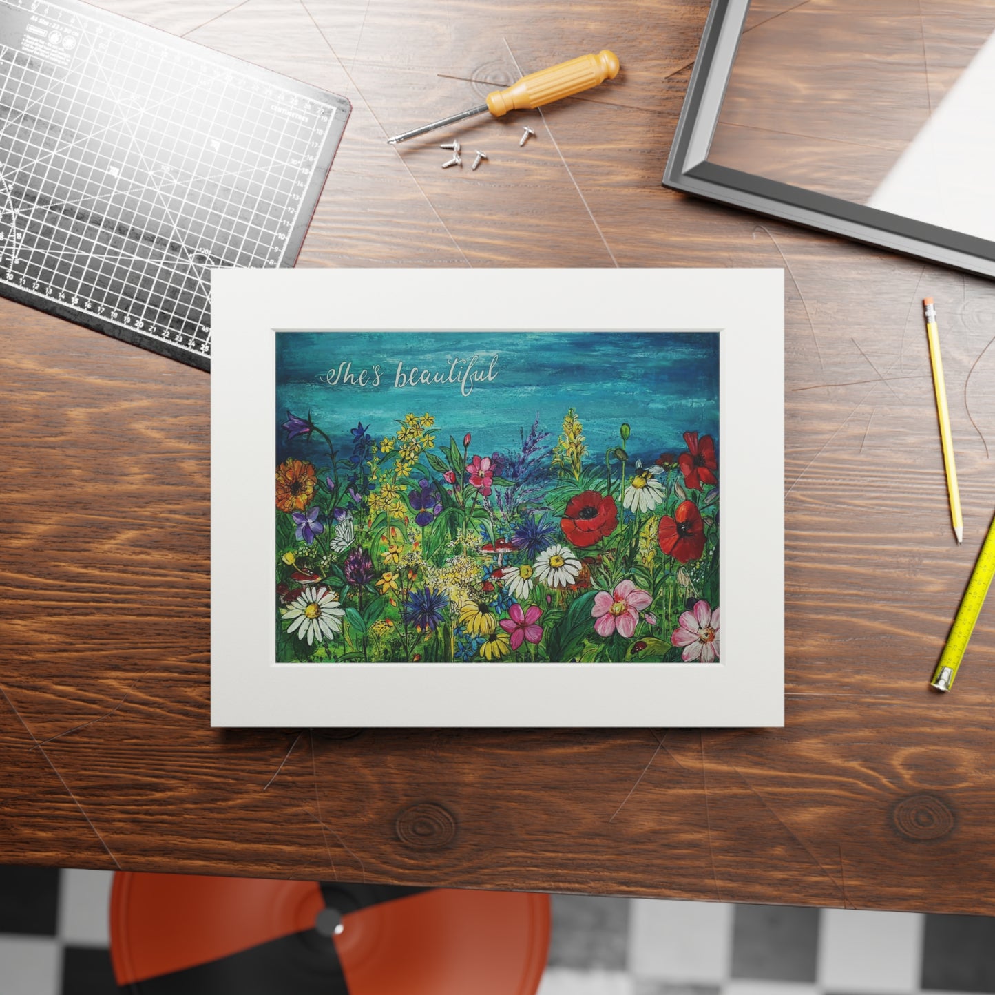 Wildflower Meadow Painting 'She's Beautiful' Fine Art Print | Passepartout Mat