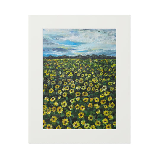 Sunflower Field Painting Fine Art Print | Passepartout Paper Frame