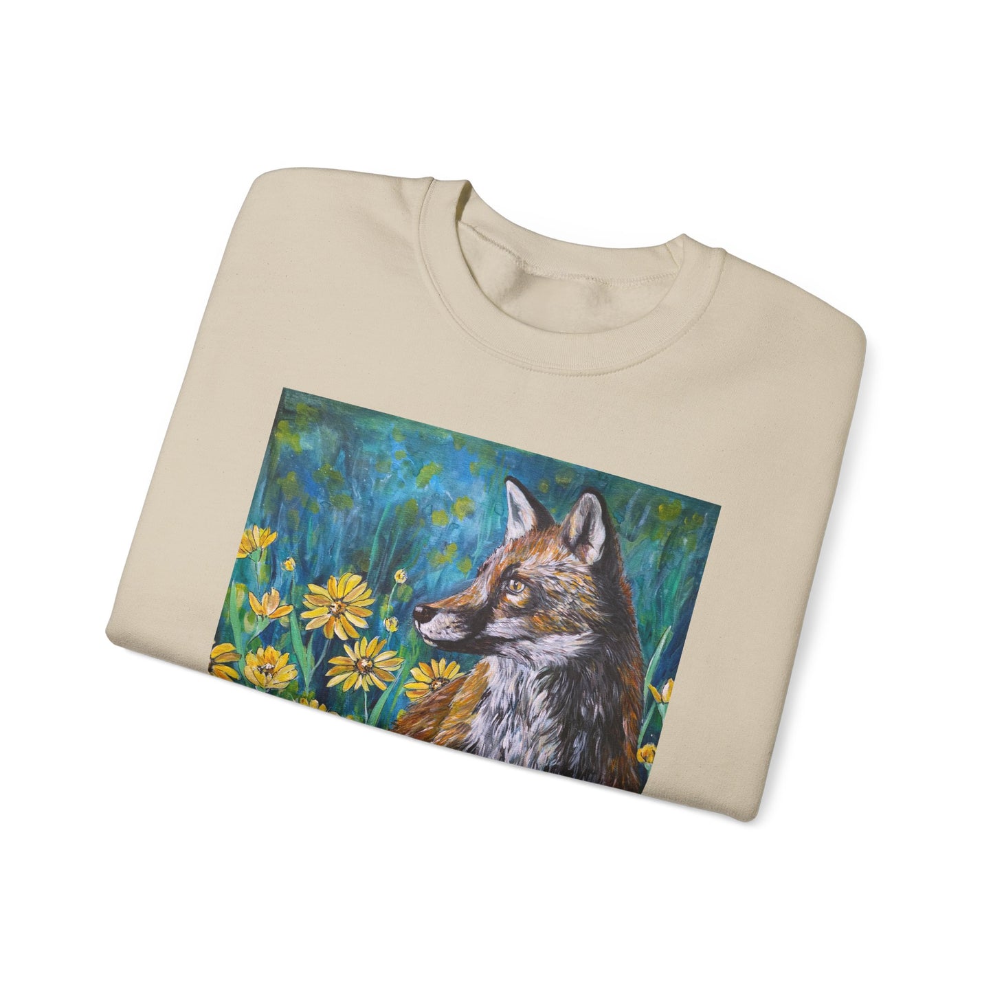 Floral Fox Painterly Crewneck Sweatshirt | Floral Field Illustration