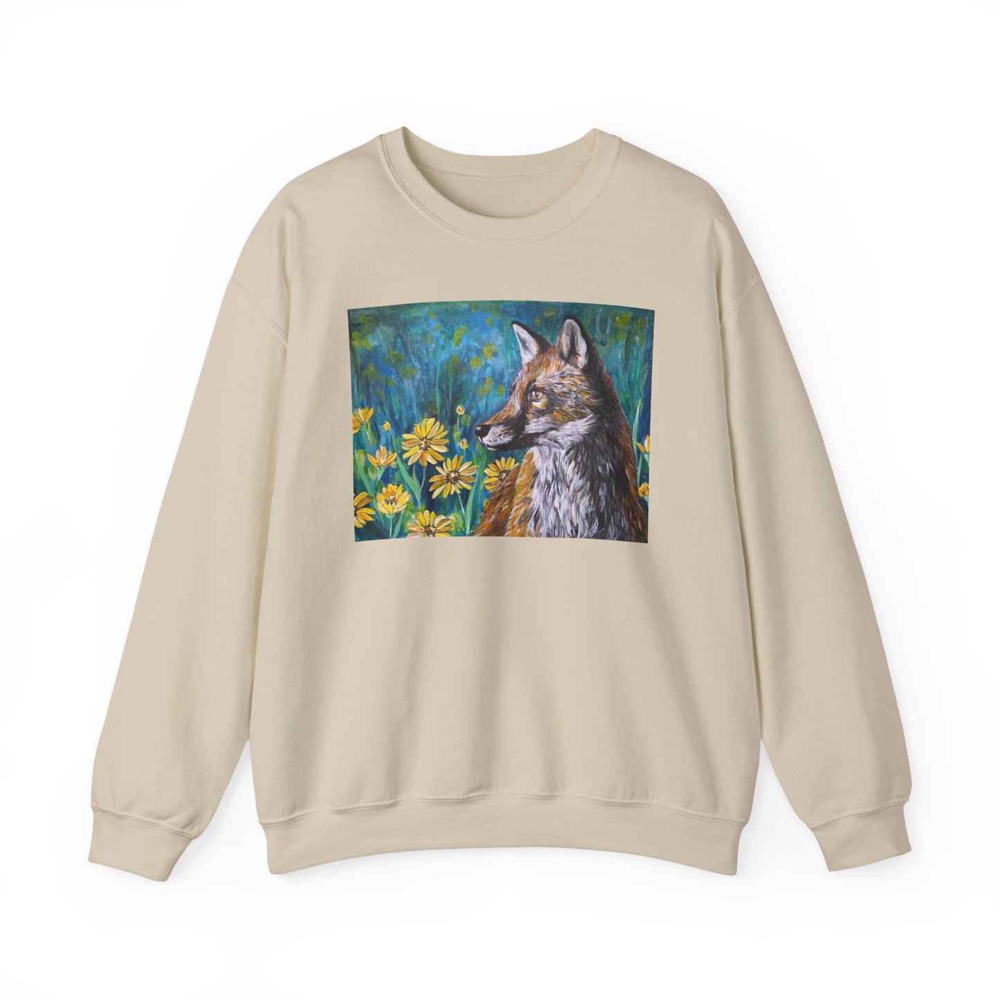 Floral Fox Painterly Crewneck Sweatshirt | Floral Field Illustration