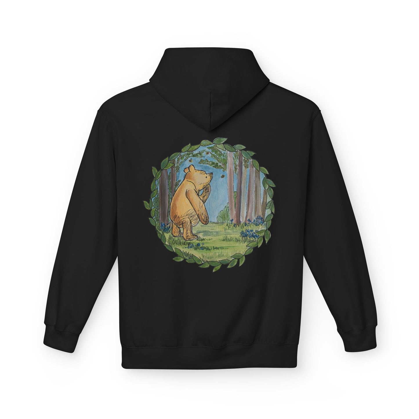 Winnie the Pooh Hoodie | Classic Storybook Illustration, Forest Backprint