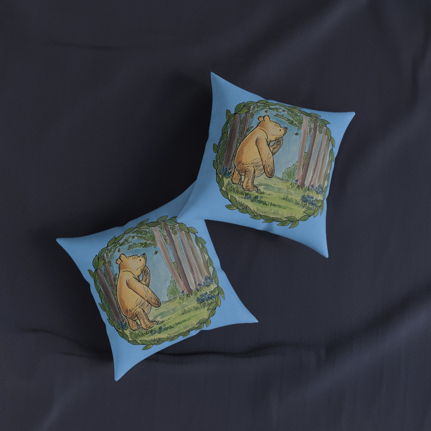 Winnie the Pooh Forest Square Pillow | Woodland Children's Decorative Pillow