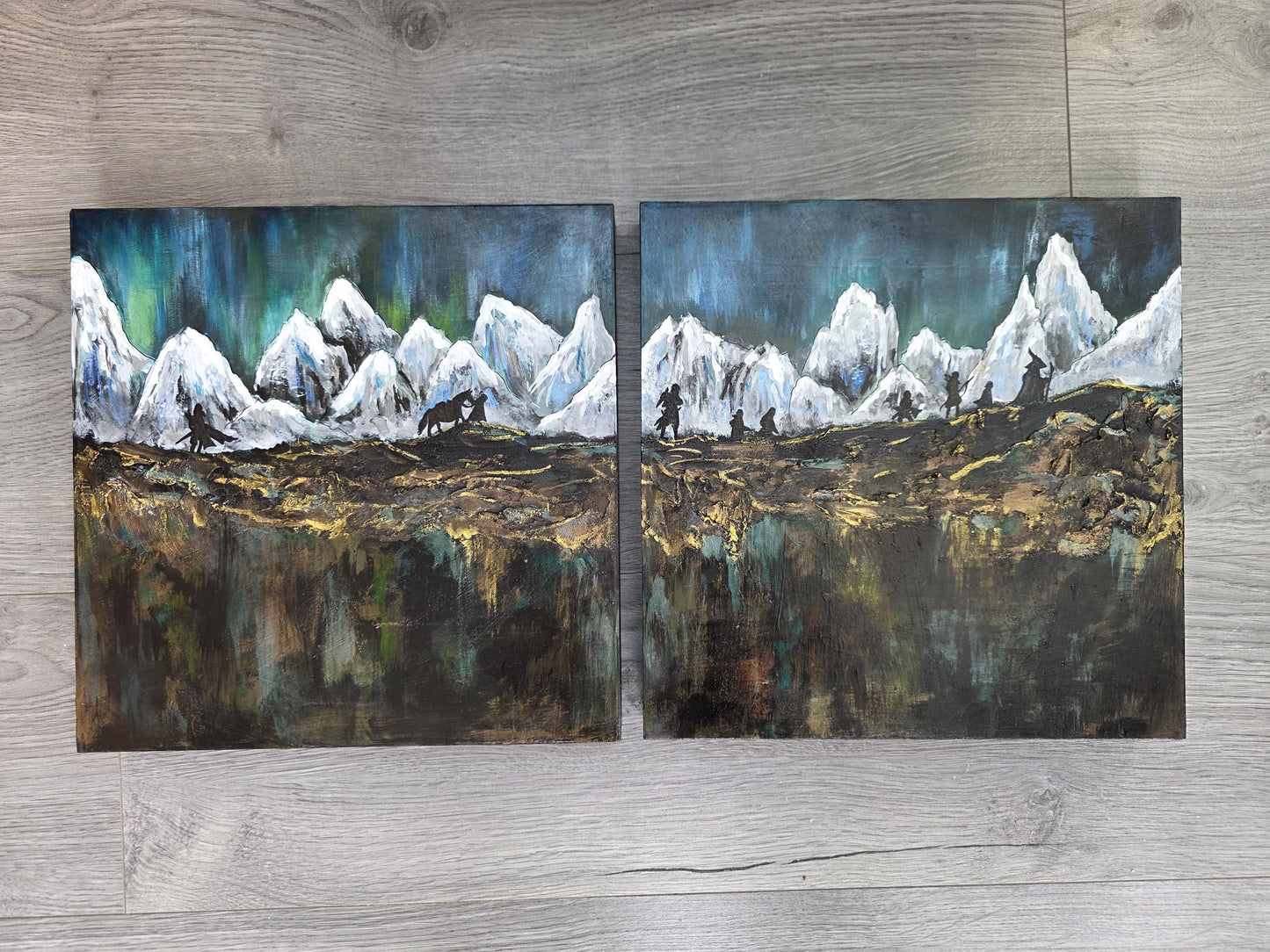 SOLD - The Fellowship of the Ring, Hand painted - 2 Piece, Textured Wall Art