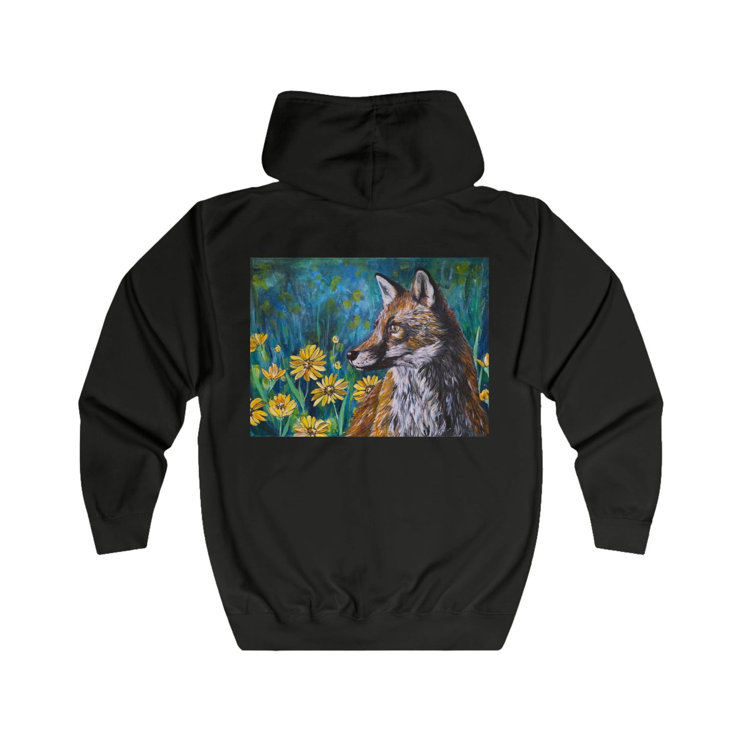 Fox Portrait Hoodie | Fox Among Wildflowers, Nature Animal Art Zip