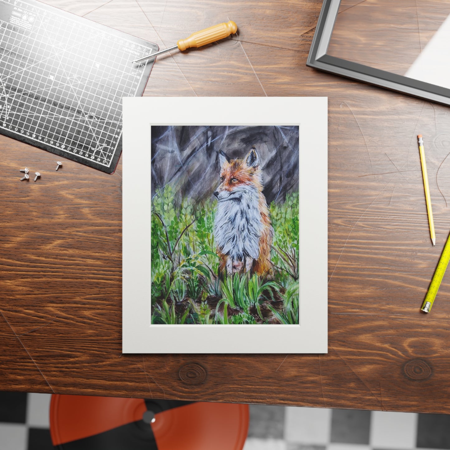 Red Fox Illustration Fine Art Print | Passepartout Paper Frame