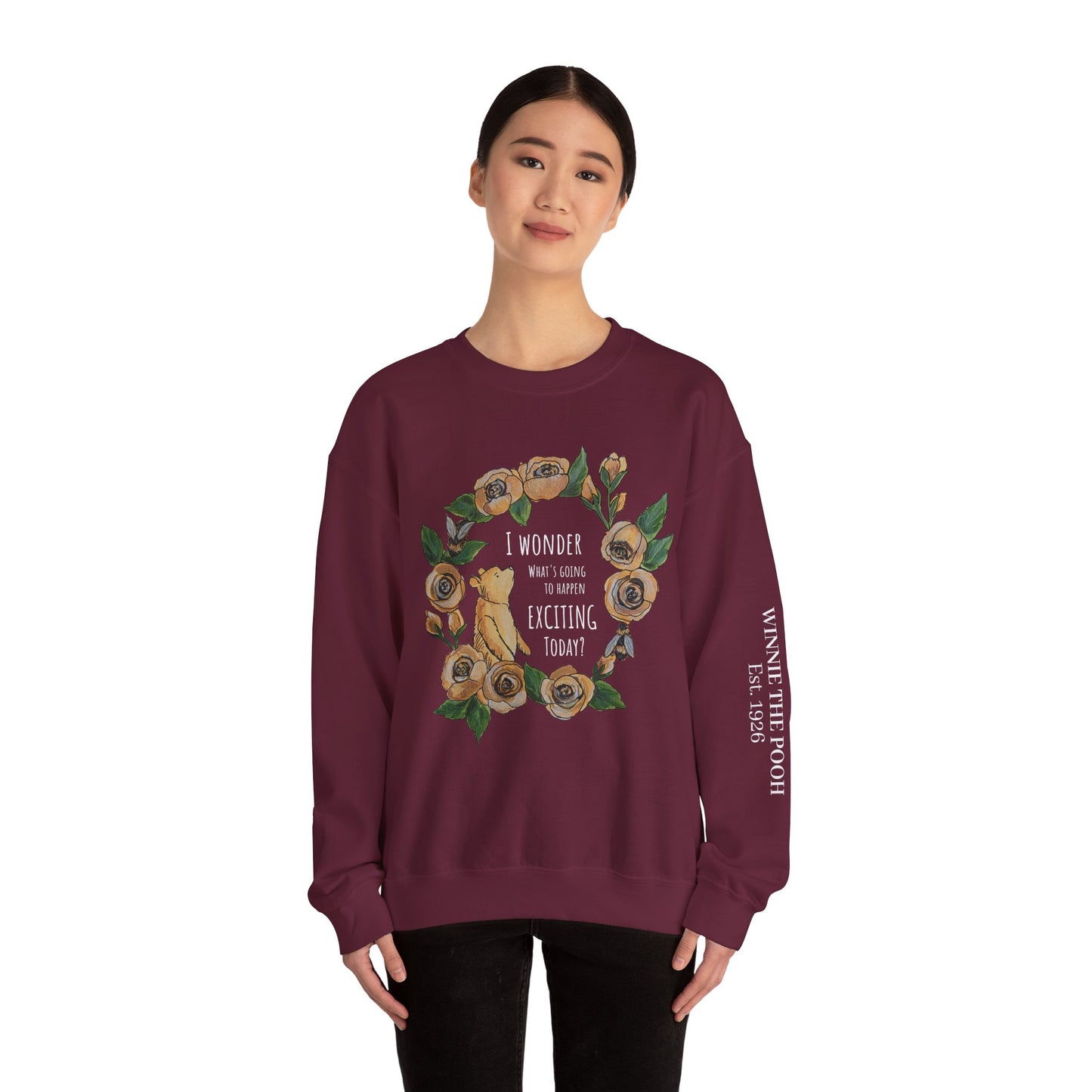 Winnie the Pooh Floral Wreath I Wonder What Exciting Things Today Sweatshirt
