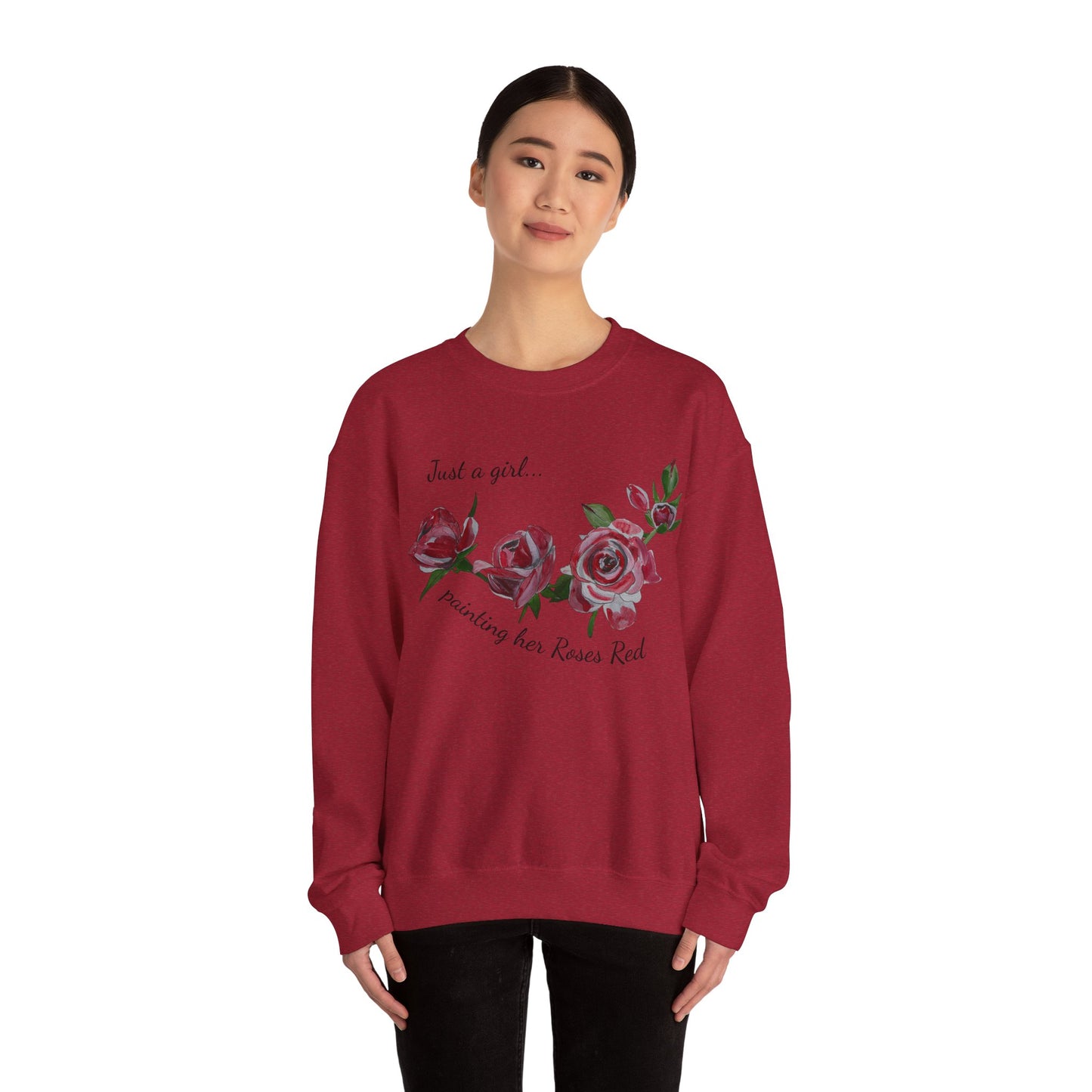 Just a Girl Painting Her Roses Red sweatshirt | Floral Rose Crewneck - Alice in Wonderland