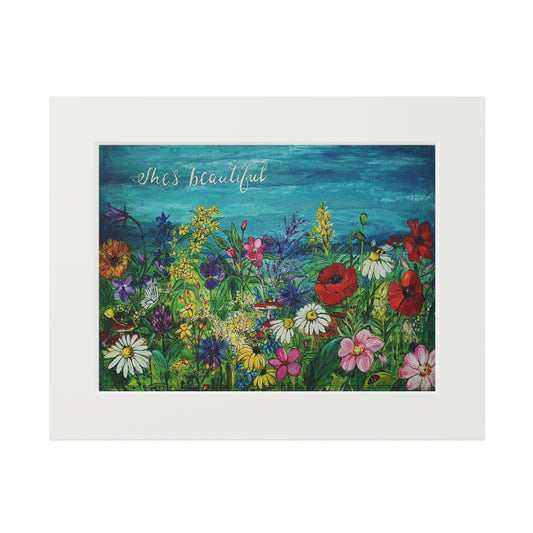 Wildflower Meadow Painting 'She's Beautiful' Fine Art Print | Passepartout Mat