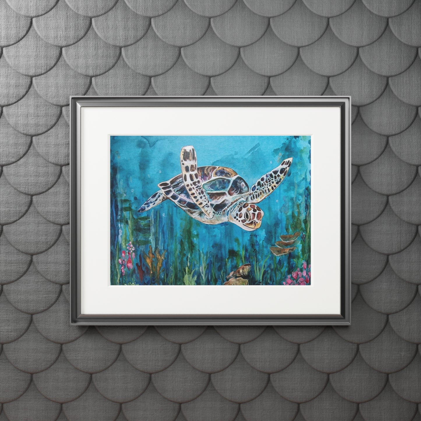 Sea Turtle Illustration Fine Art Print | Passepartout Paper Frame