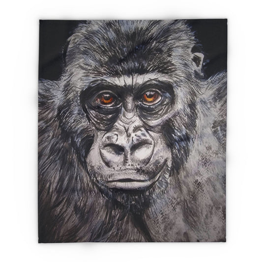 Gorilla Portrait Arctic Fleece Blanket | Detailed Animal Face, Grey Black Art