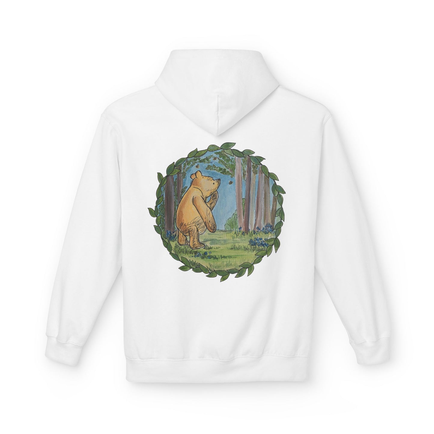 Winnie the Pooh Hoodie | Classic Storybook Illustration, Forest Backprint