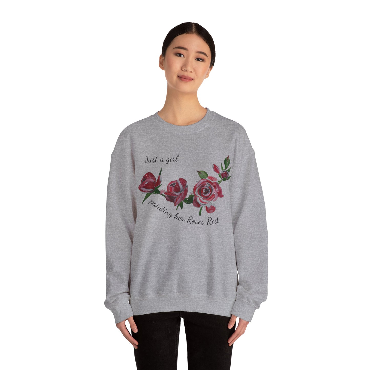 Just a Girl Painting Her Roses Red sweatshirt | Floral Rose Crewneck - Alice in Wonderland